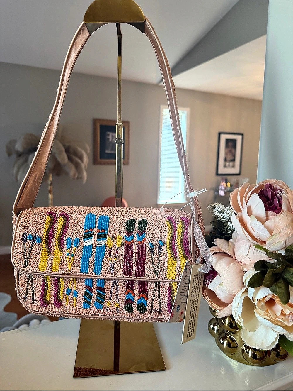 NWT Beaded Shoulder Bag with Ski Motif